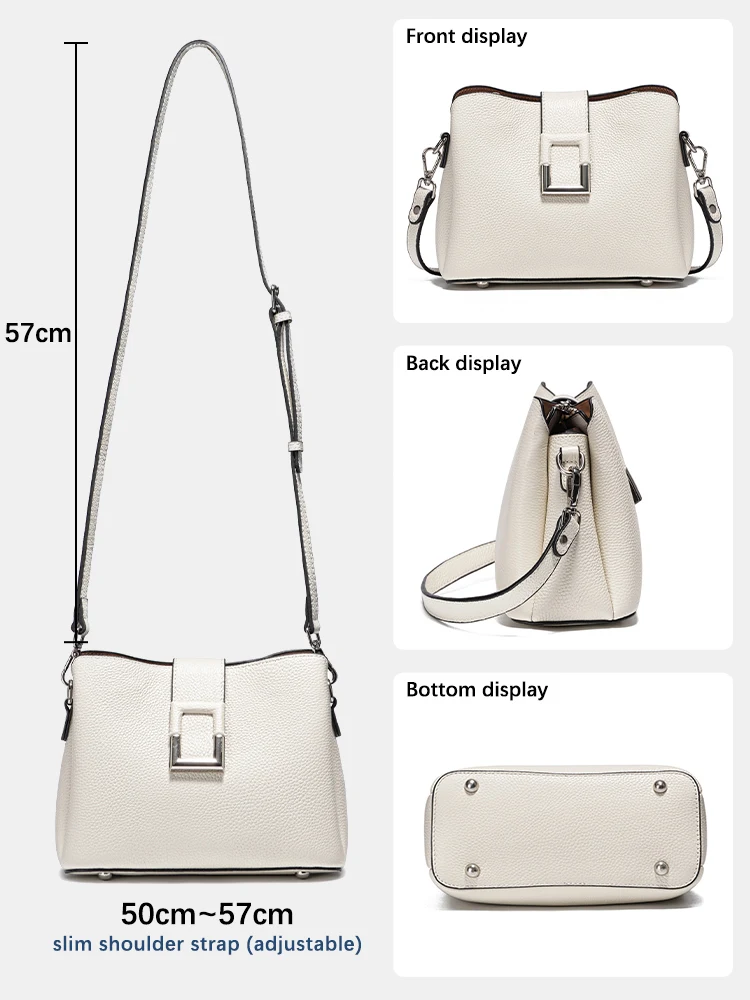 Zency Genuine Leather White Designer Noble Shopper Shoulder Bag Commuter Large Bucket Handbag Women Tote Bucket Cross Body Bag