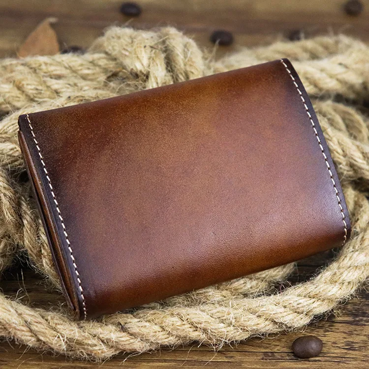 Hot Retro Mini Leather Credit Card Wallet for Credit Cards Genuine Leather Bifold Minimalist Wallet for Cards Women Cow Leather