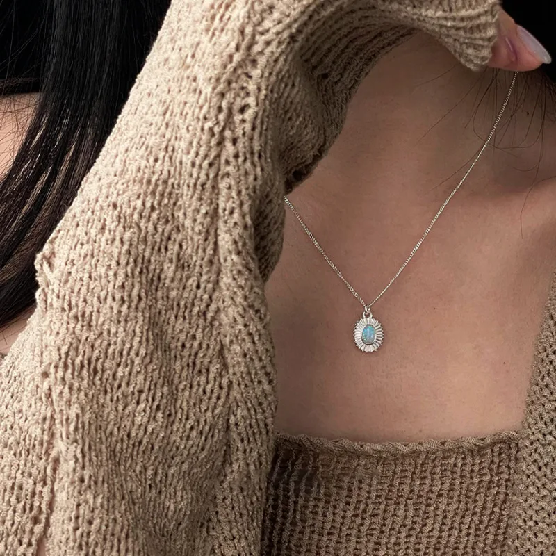 925 Sterling Silver Necklace Classic Opal Stone Pendant Elegant Stackable for Women Girl Jewelry Gift Dropshipping Wholesale