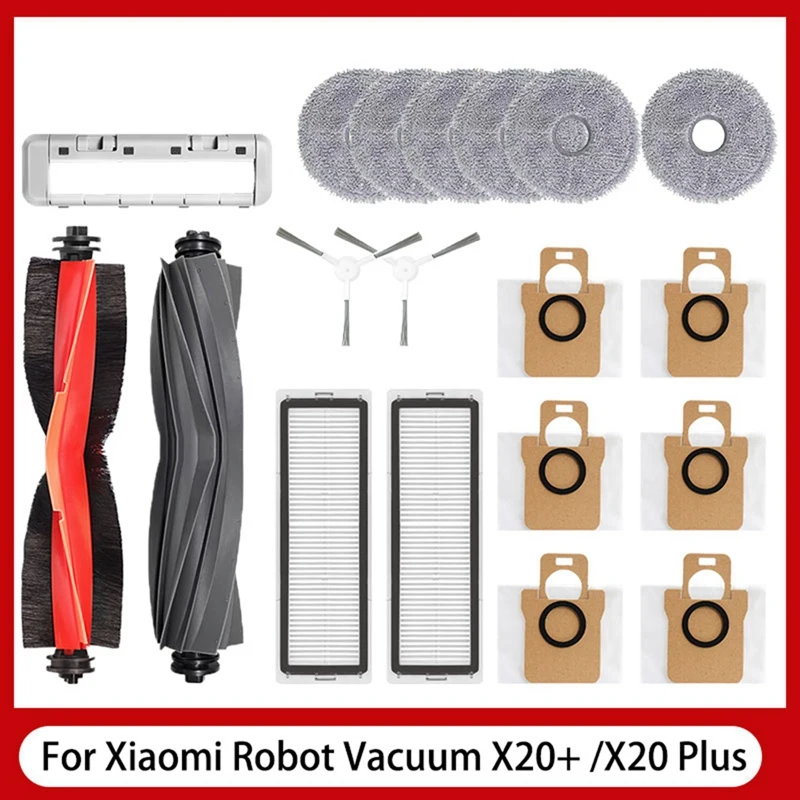 

AAAN-For Xiaomi Robot Vacuum X20 + / X20 Plus Vacuum Parts Replacement Main Side Brush Hepa Filter Mop Cloth Dust Bag