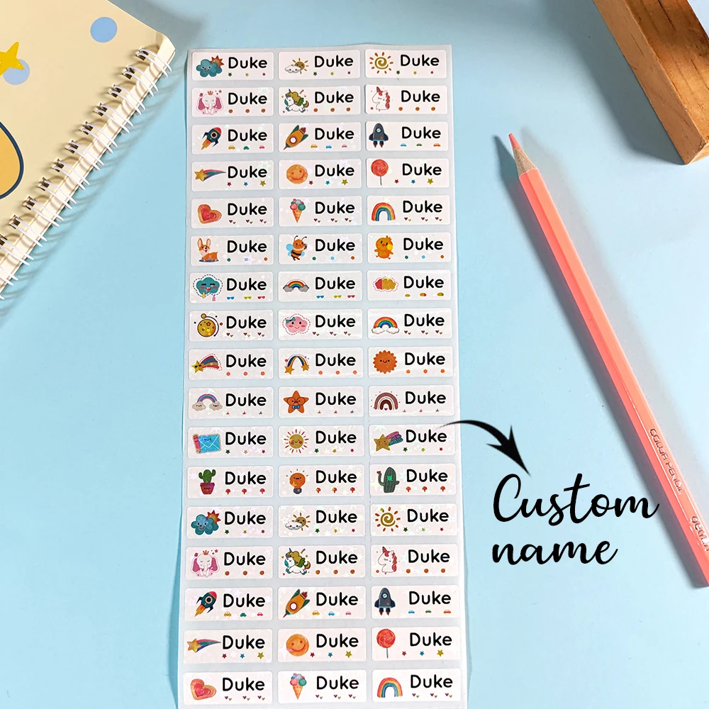 60cps/120 pièces/180 pièces/240 pièces étiquettes de nom de texte personnalisé autocollants personnalisés-étiquettes de nom étanches pour fournitures scolaires