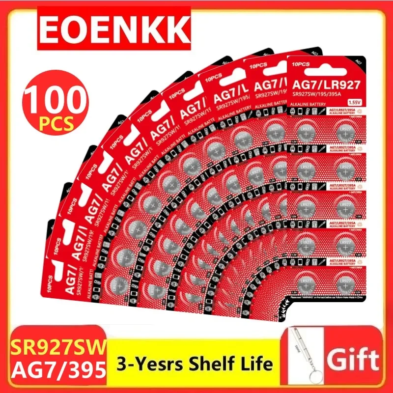 100PCS AG7 LR927 395 1.55V Button Batteries L927F LR57 SR927 LR926 395A 399 195 Cell Coin Alkaline Battery For Watch Toys Remote