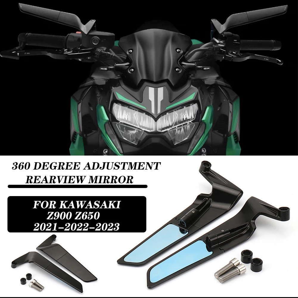 For Kawasaki Z900 Z650 2021 2022 2023 Motorcycle Mirrors Stealth Winglets Mirror Kits Adjustable Mirrors Motorcycle Wing Mirrors