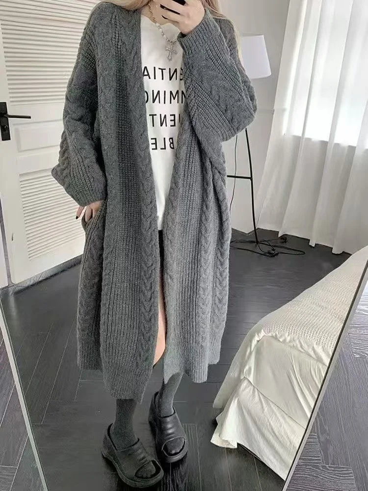 Women Knit Long Sweater Coat Autumn Winter Casual Elegant Cardigan Loose Sweet Home Wear Office Lady Basic Trend Straight Coat