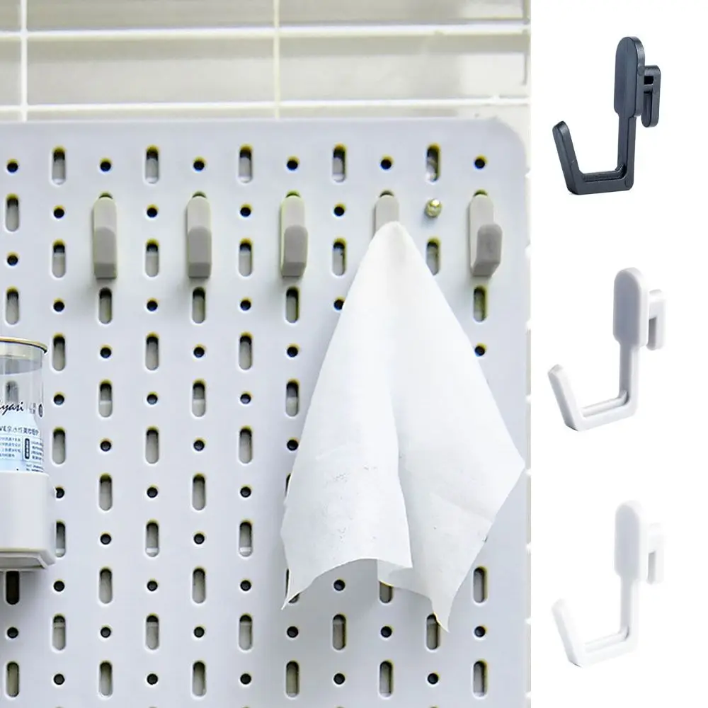 10Pcs Plastic Peg Board Hook Black/White/Grey J Shape Hole Board Hook Heavy Duty Wall Mounted Storage Rack for Home