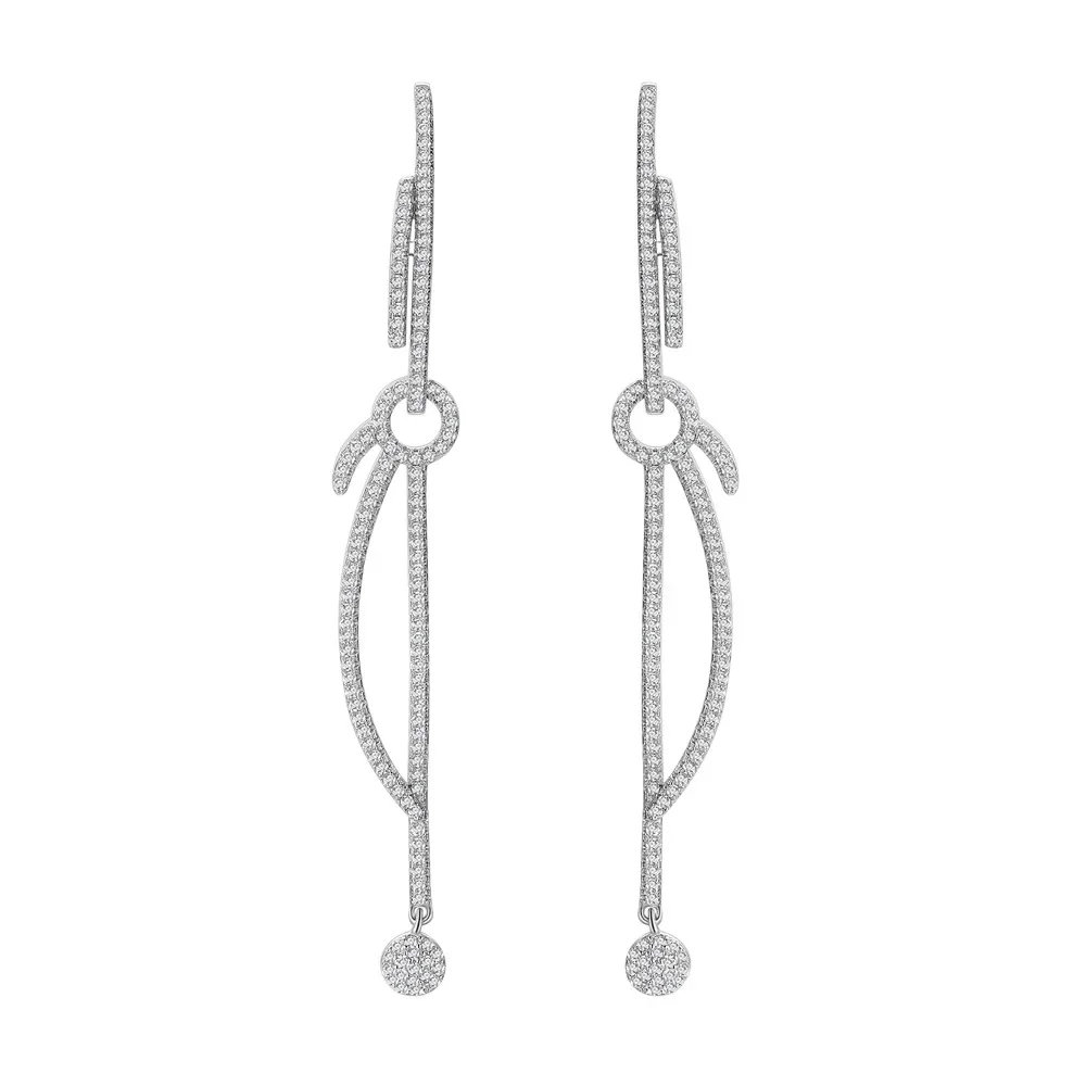 

Karachi European And American Exaggerated Long Earrings Women's Micro Inlaid With Full Diamond S925 Pure Silver Earrings Jewelry