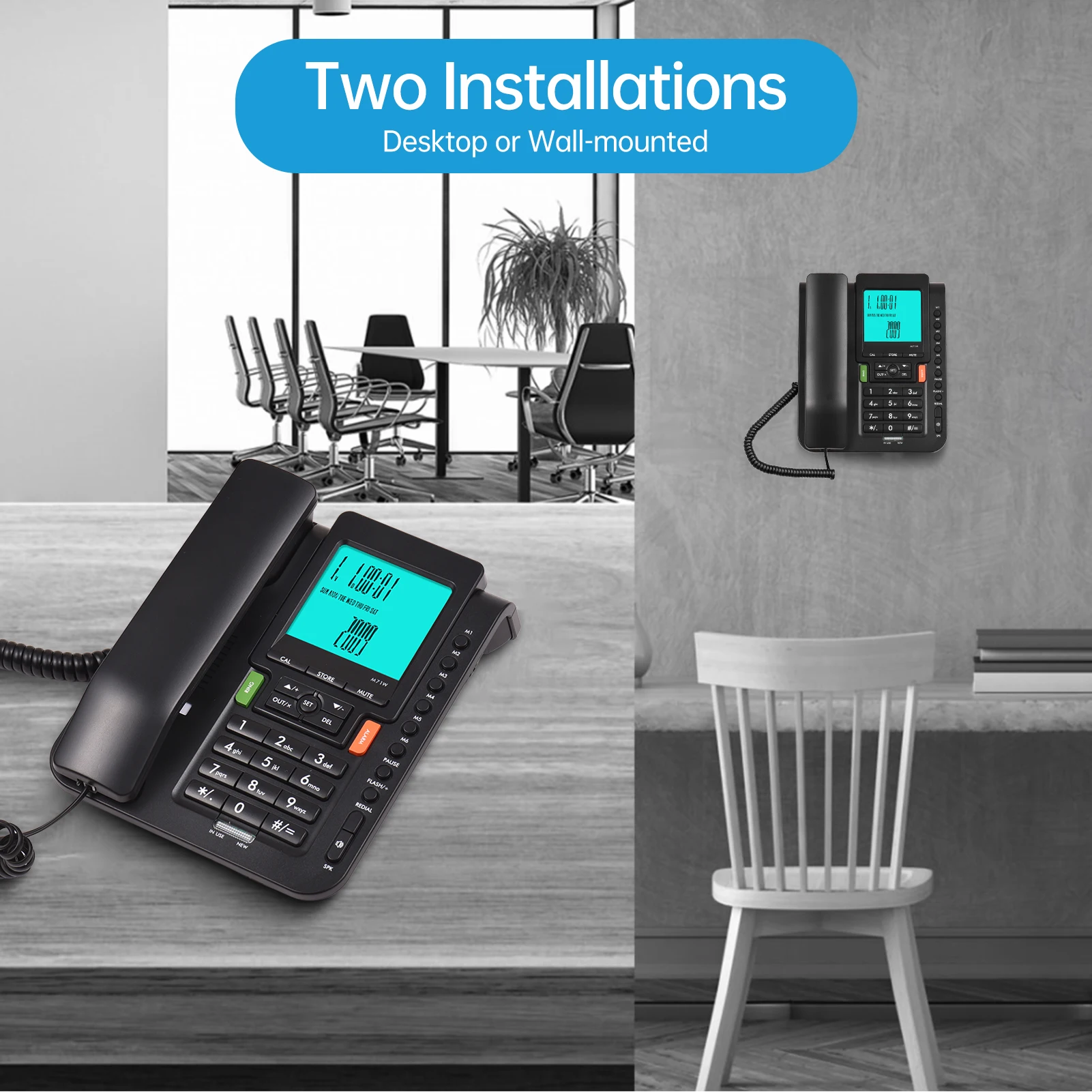 Corded Phone Desk Landline Phone Telephone DTMF/FSK Dual System Support Hands-Free/Redial/Flash/Speed Dial/Ring Volume Control