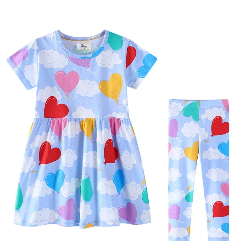 

2-8 Years Kids Summer Dress Short Sleeve Cotton Princess Skirt Baby Girl Clothes Heart Print Casual Sundress