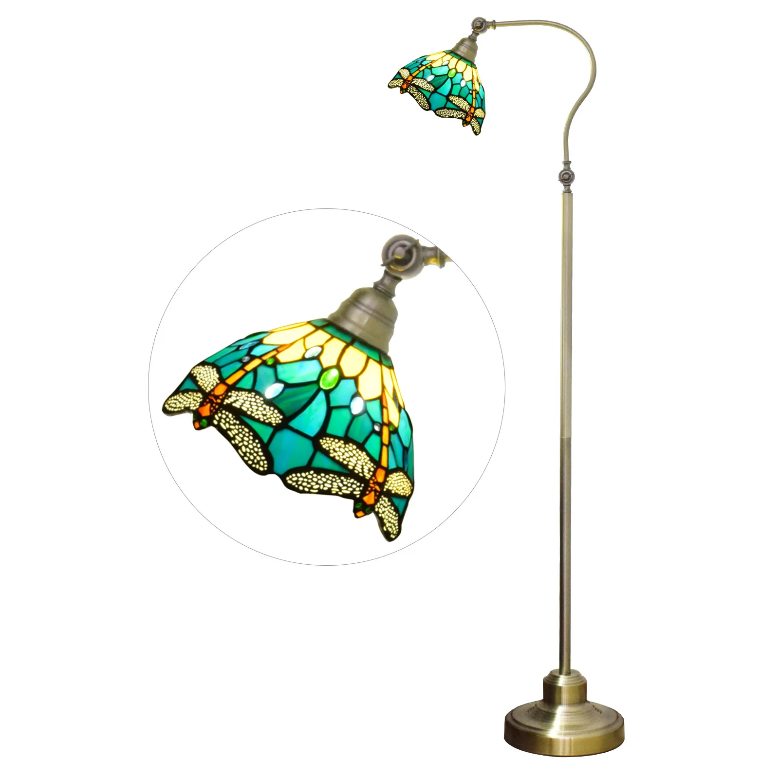 

Tiffany Floor Lamp Stained Glass E27 Green Dragonfly Antique Style Standing Reading Light For Living Room Bedside Lamp