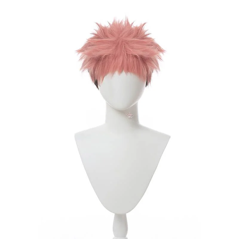 Anime Jujutsu Kaisen Yuji Itadori Pink Mixed Synthetic Black Cosplay Wigs Short Men Hair