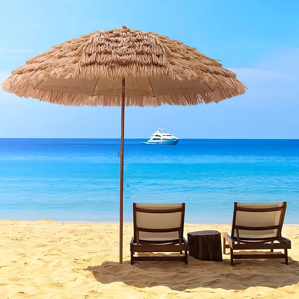 

Пляжный зонт высотой 6,23 фута/1,9 м, наклонный уличный зонт для патио, регулируемый по высоте натуральный зонт Тики, 8 ребер для пляжного бассейна