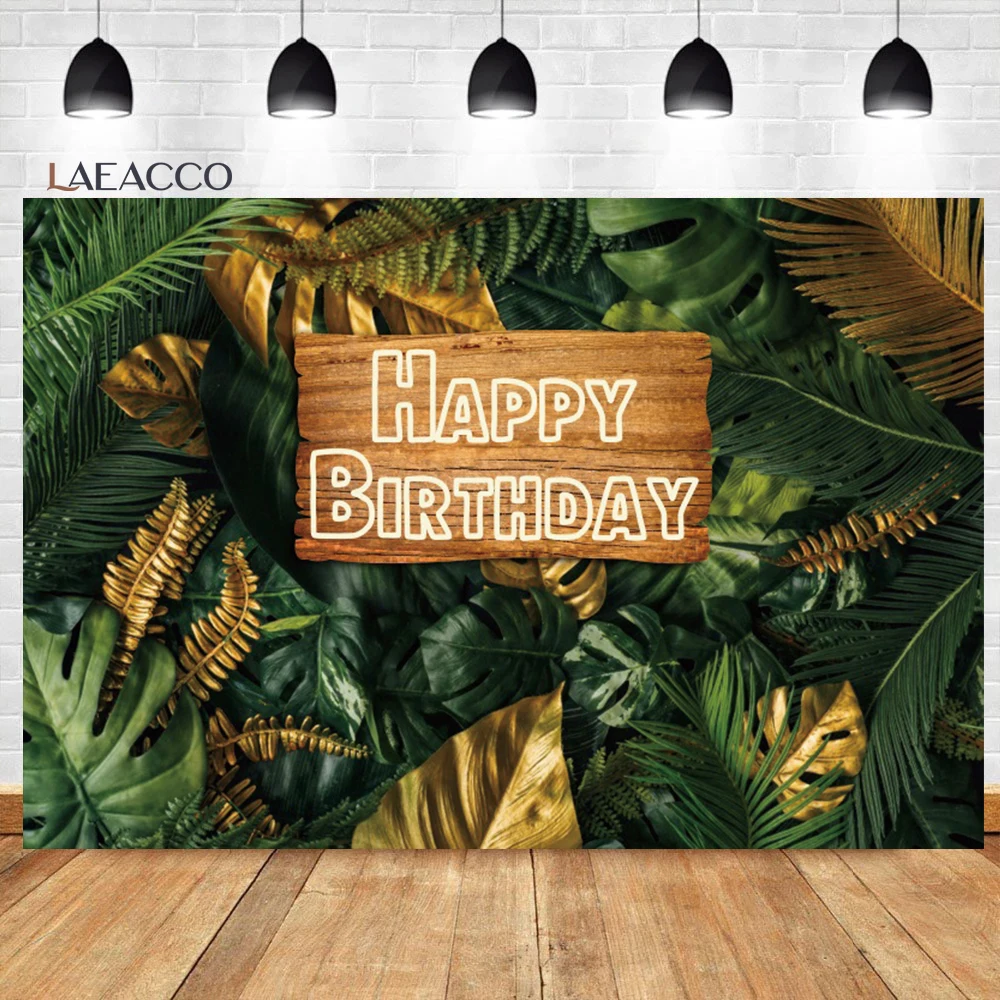 

Laeacco Jungle Green Palm Leaves Birthday Backdrop Hawaiian Tropical Aloha Adult Kids Portrait Customized Photography Background