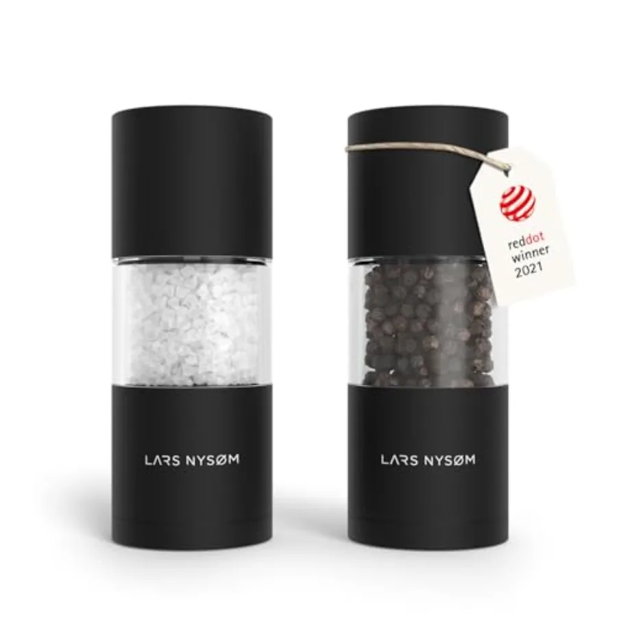 

Manual Salt and Pepper Mills with Adjustable Ceramic Grinder Design Spice Shaker Set in Carbon Black