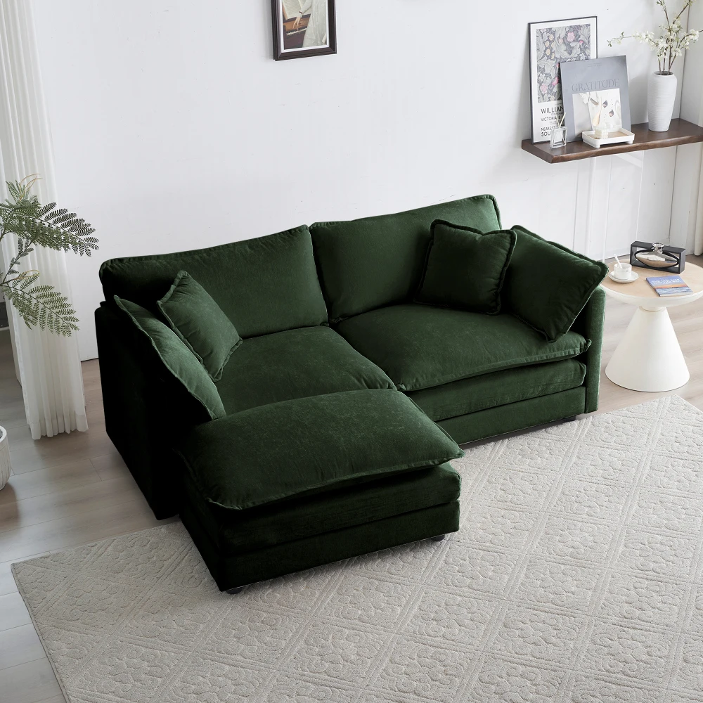 

Chenille Two-Seater Sofa with 1 Footrest, 2 Seater L-Shaped Sectional with Ottoman,Loveseat with Ottoman