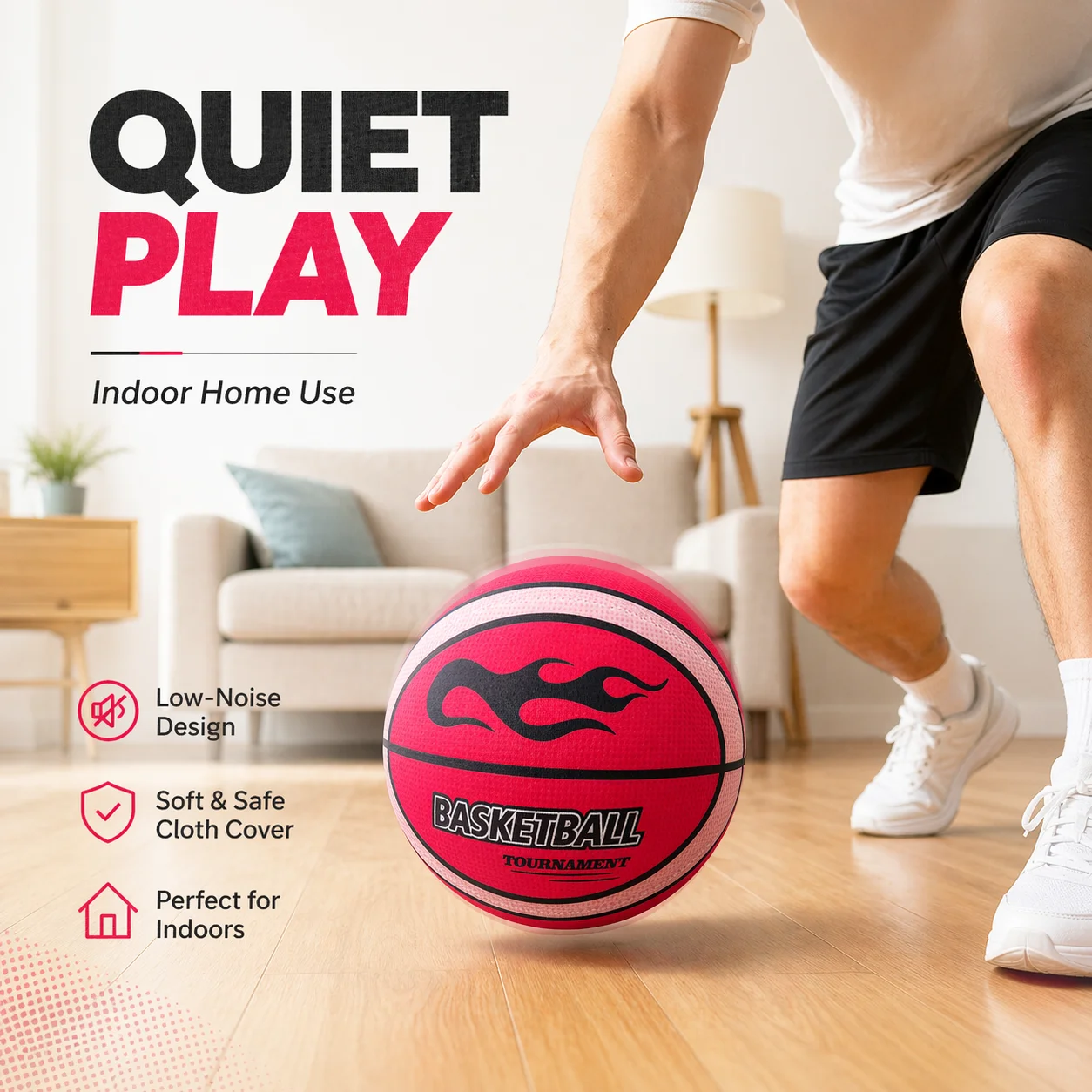 Silent Basketball with Soft Cloth Cover Indoor Quiet Dribbling Training Ball No Shedding No Residue for Home Apartment