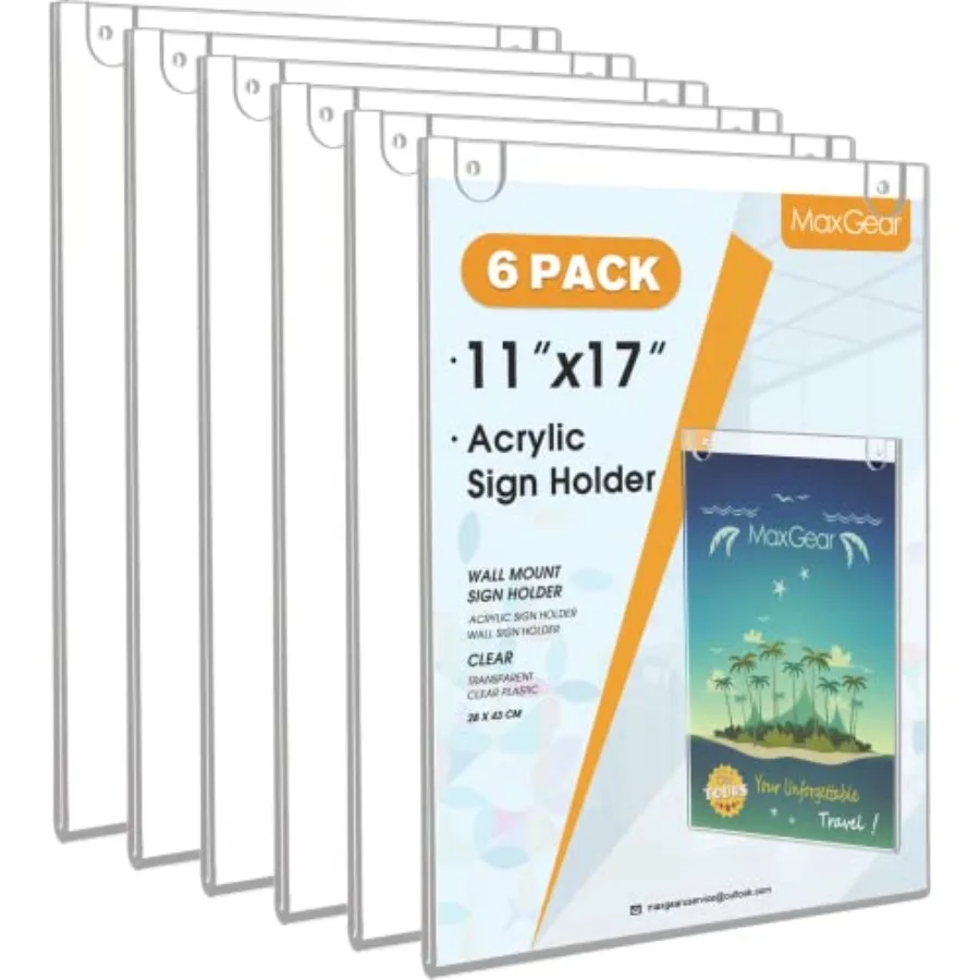 

Wall Mount Sign Holder 11 x 17 Inch Clear Plastic Picture Frames Door Sign Holder Portrait Style with Adhesive Tapes and Screws