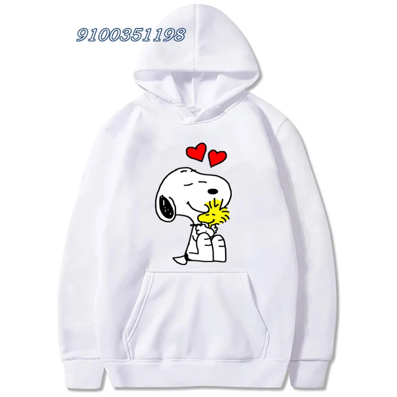 Snoopy Kawaii Cartoon Print Hoodie for Women Soft Casual Loose Sportwear Female Sweatshirt Warm Fleece Ladies Clothes 2024