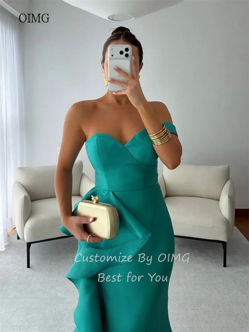فستان سهرة أنيق بحورية البحر من OIMG مزين بالزهور قبالة الكتف مكشكش للحفلات بفتحة جانبية بطول الأرض 2026 مخصص