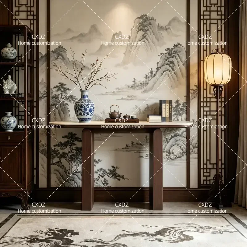 New Chinese Style Solid Wood Xuanguantai Living Room Light Luxury Landscape Painting Case Multi Functional Art Style Ultra