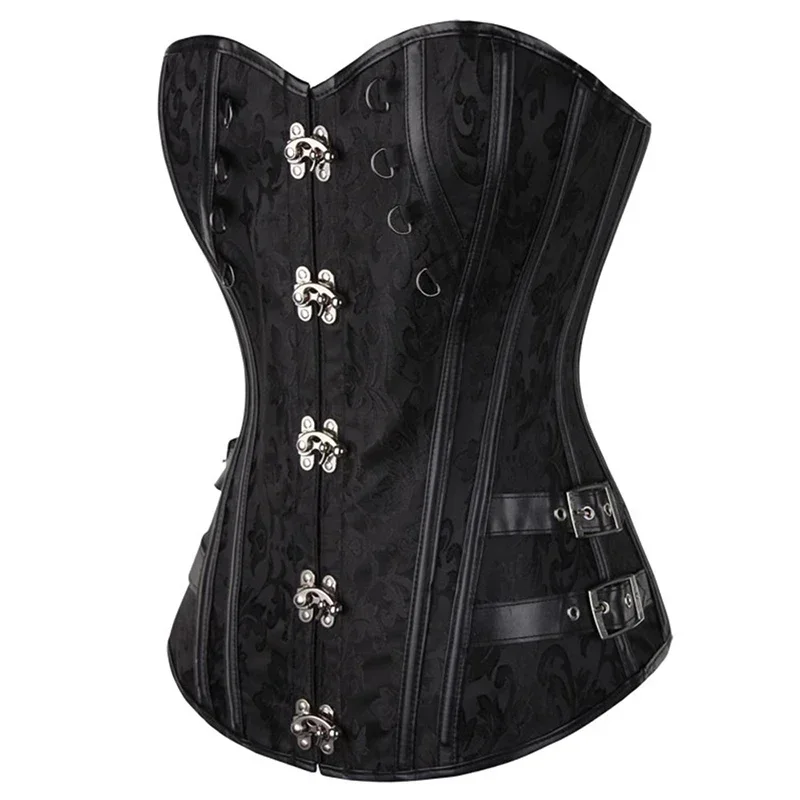 Gothic Corset Top for Women Steampunk Jacquard Pirate Faux Leather Basque Corset Cosplay Halloween Costume