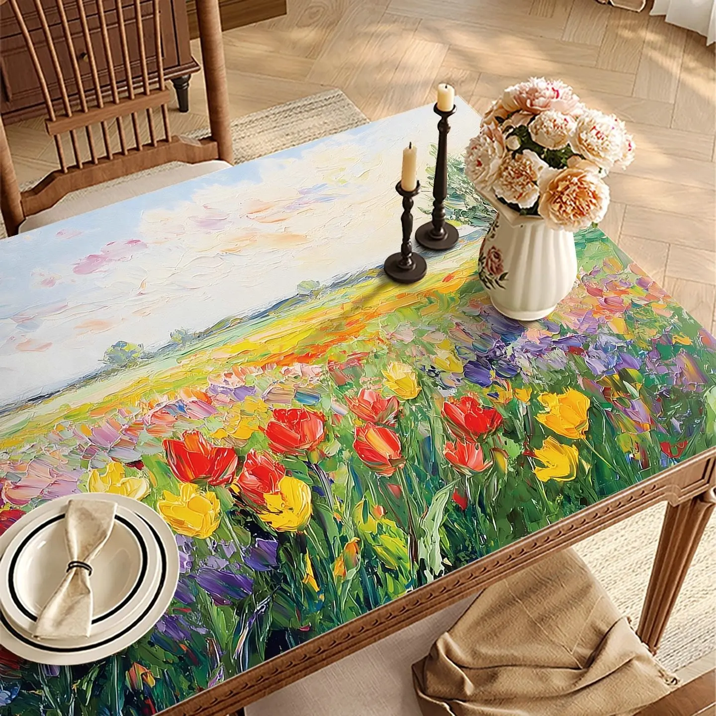 1pcs Oil painting dining table mat, no wash, waterproof, oil proof, and heat-resistant rectangular desktop protective pad