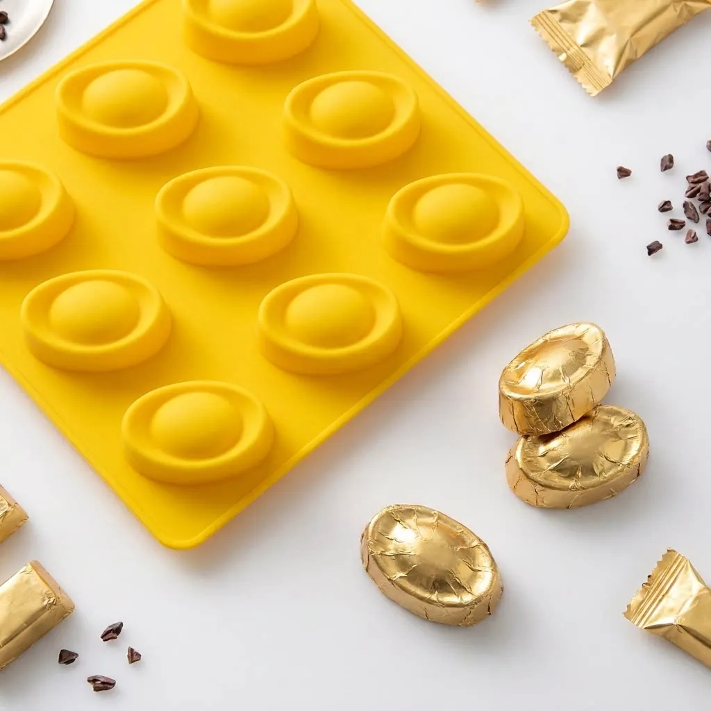 9-Cavity Silicone Mold for DIY Handmade Soap Chocolate & Ice Cubes High Temp Resistant Clay Baking Mold for Ingot Shapes