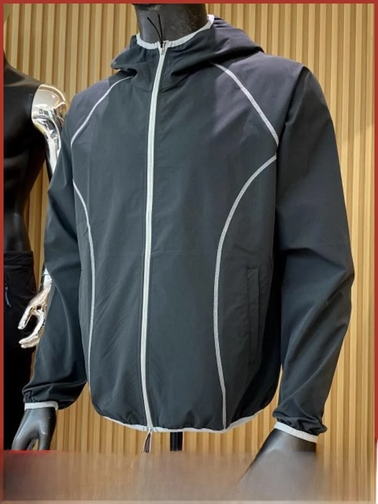 

Тренировка на открытом воздухе Jaet на молнии, свободная посадка с капюшоном, цветная линия, строчка, осень-весна, полиэфирное волокно, длинный све