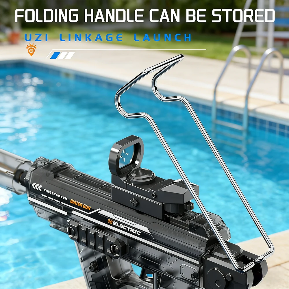 LED Flame Effect Rechargeable Black Water Gun High Capacity Long Range Automatic Burst Portable Kids Outdoor Electric Water Toy