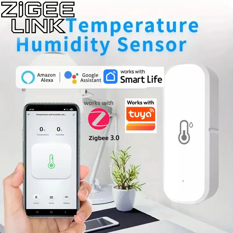 Support Tuya Zigbee 3.0 Temperature Humidity Sensor Smart Home Device work with Google Home Alexa for Environmental Monitoring