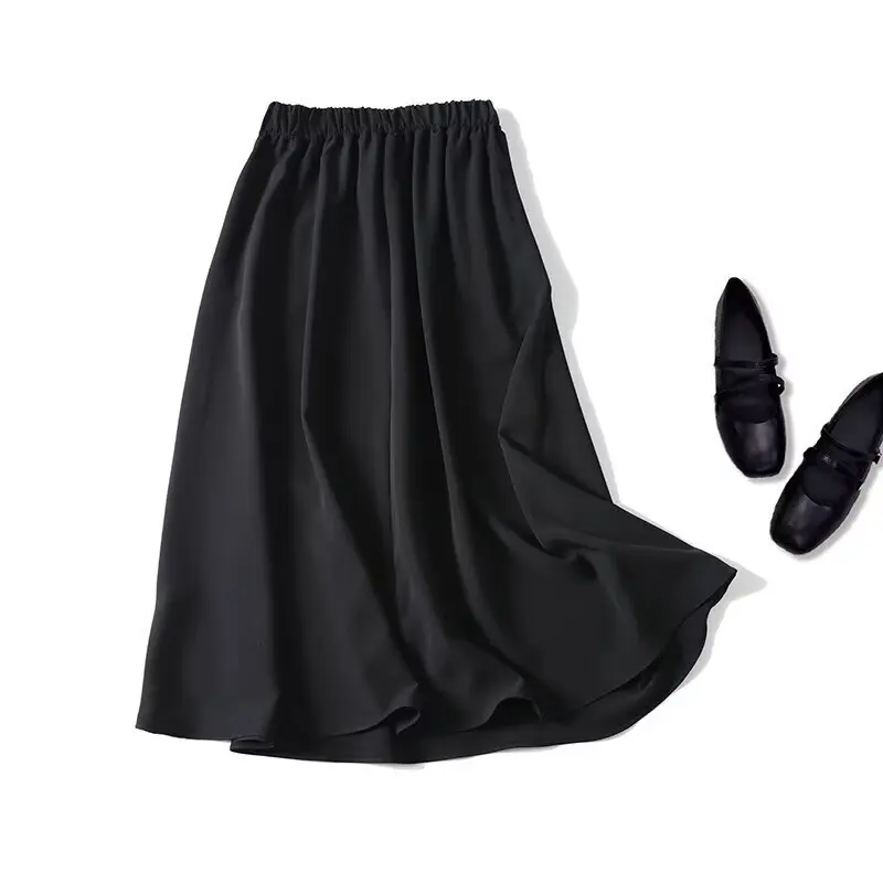 

Maxdutti 2026 Winter Minimalist French Elegant Fashion Office Ladies Black Midi Skirt Woman Clothing High Waits A-line Faldas Sk