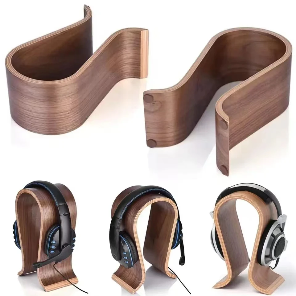 

2024 NEW Walnut wood U Shape Wooden heads Stand stop Wooden Desktop Headphone Display Stand Holder Bracket Hanger Rack Gift