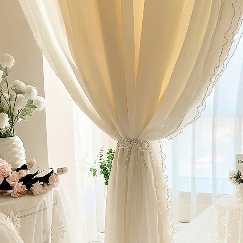 French Cream Velvet Curtains  for Living Room Bedroom Dining Room Piaochuang Tatami Romantic Attic Customized Curtains Window