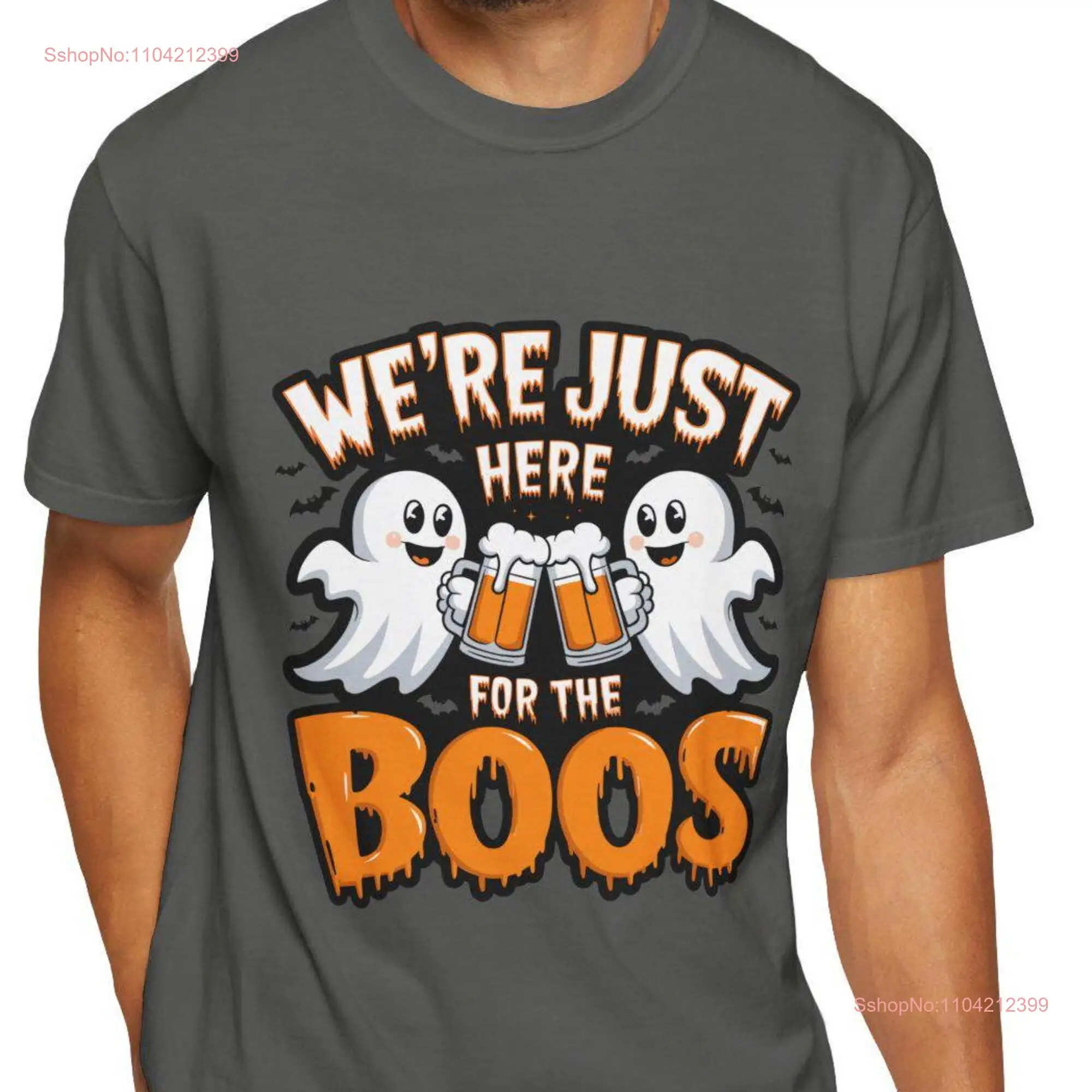 Comfort Colors T shirt Halloween We're Just Here For the Boos Funny Ghosts Ghouls Toasting Beer Steins Bar Party