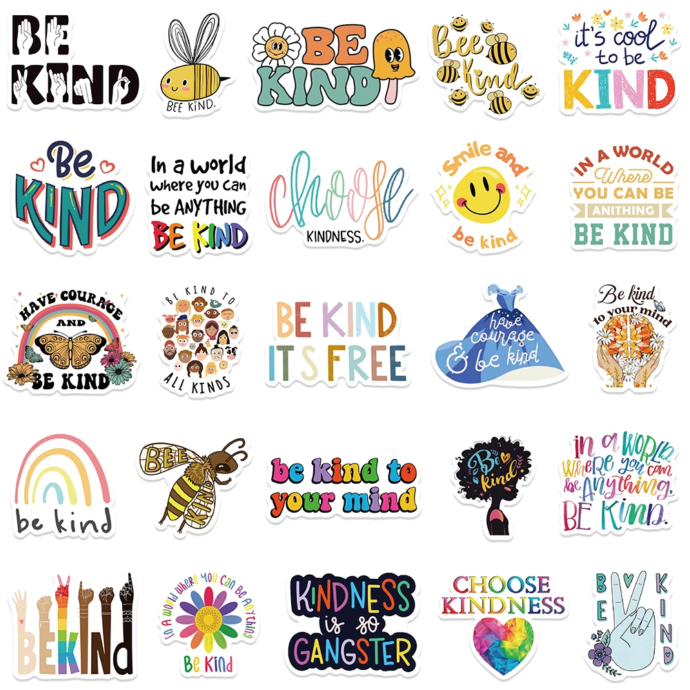 50pcs Be Kind Friendly Psychology Stickers DIY Laptop Luggage Skateboard Scrapbook Vinyl Waterproof Graffiti Decals Stickers