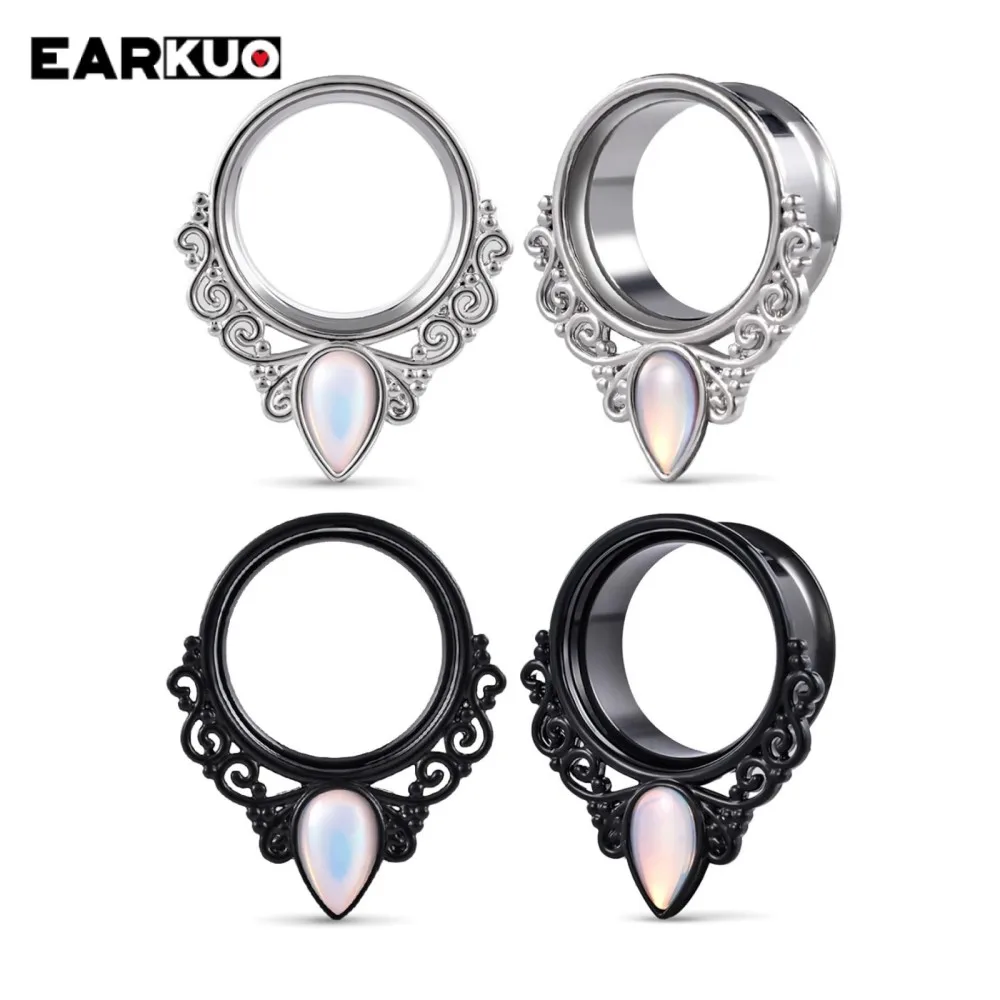 EARKUO Zirconia Cat Shark Ear Tunnels Plugs Stretchers Body Piercing Jewelry Earring Expanders Gauges 2PCS