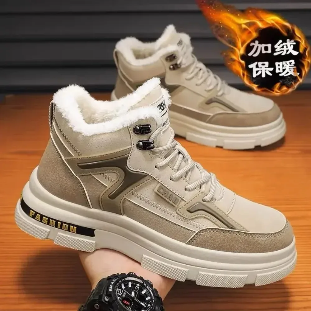 

2025 Winter Men's Boots Warm Plush Snow Boots Warm Comfortable Anti Slip Outdoor Short Boots Lace Up Non-slip Men Shoes Zapatos