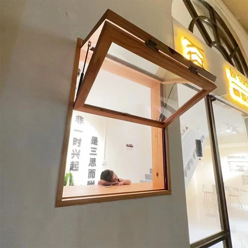 Customized upper and lower folding windows Solid wood glass windows Log doors and  Sliding  Coffee shop bar