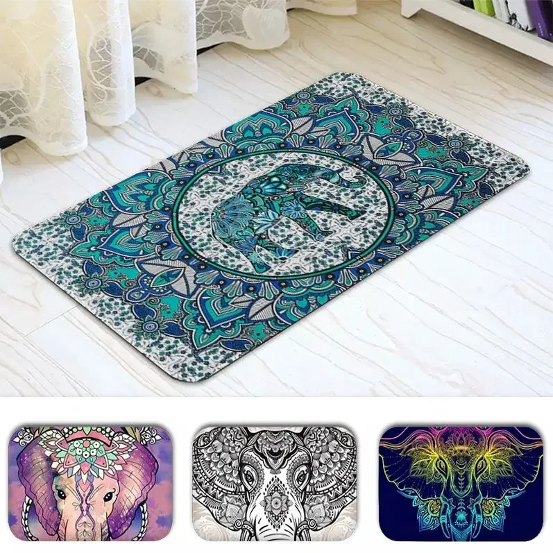 Mandala Elephant Bathroom Mat Anti-slip Absorb Water Long Strip Cushion Bedroon Mat Welcome Doormat