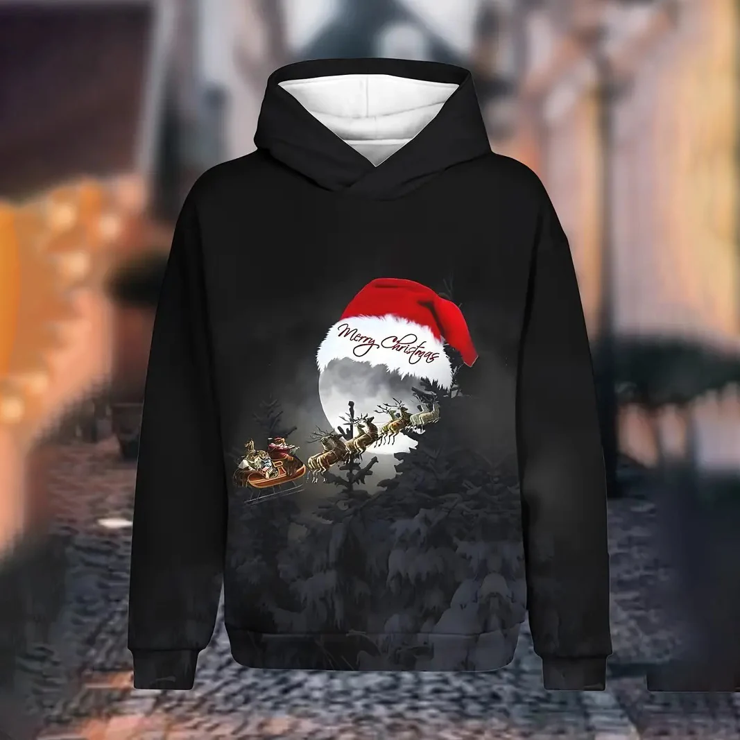 Christmas Men's Hoodie 3D Printed Santa Claus Christmas Tree Printed Personalized Sweatshirt Street Fashion Casual Men's Hoodie