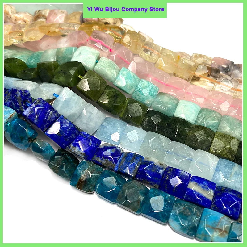 Natural Stone Canada Jasper Amazonite Aquamarine Lapis Faceted Loose Flat Square Spacer Bead for Jewelry Making Diy Bracelet