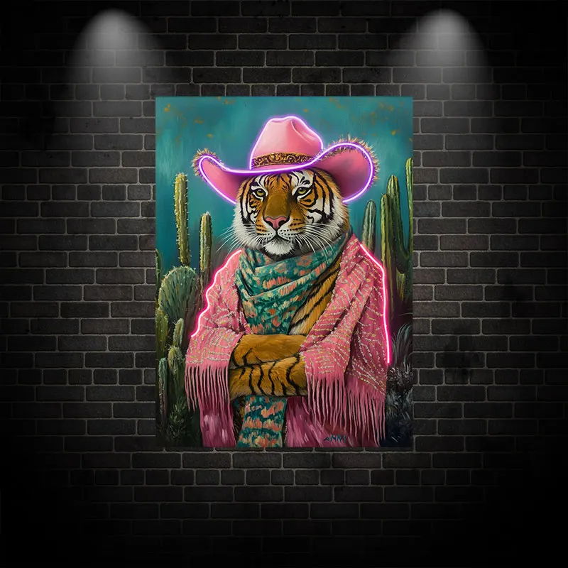 Cowboy Tiger Neon Sign, Cool LED Light, Western Cowboy Neon Light, Sinal de néon LED personalizado, Presente personalizado para crianças