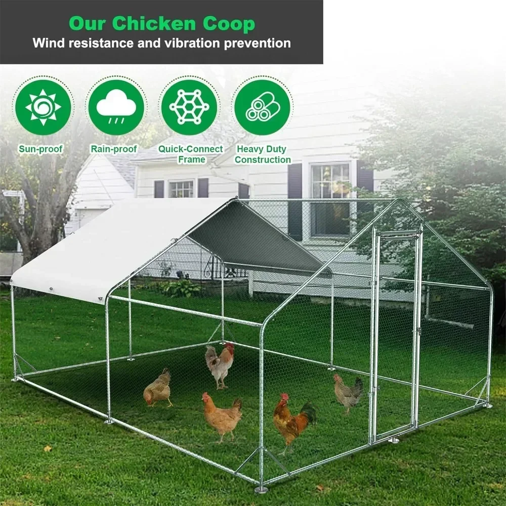 Large Metal Chicken Coop,Outdoor Walk-in Poultry Cage Hen Run House Rabbits with Waterproof Cover and Secure Lock for Outside