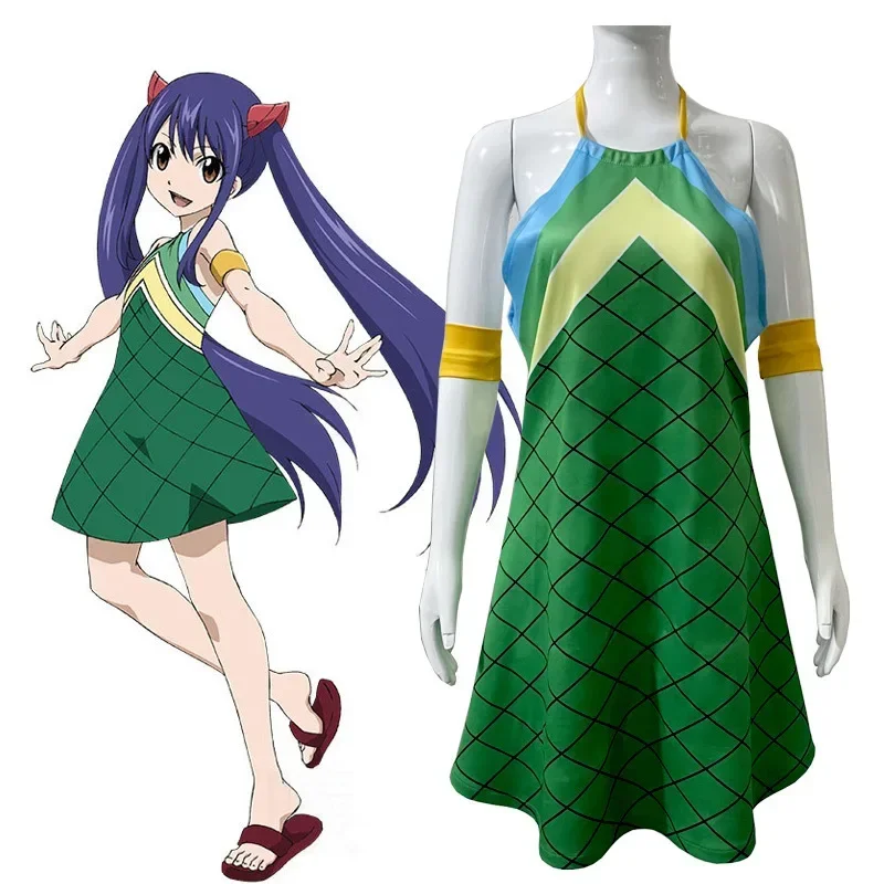 Anime Fairy Tail Wendy Marvell Dress Cosplay Costumes Halter Sexy Cute Dress Girl Skirt Party Costume Performance Costume