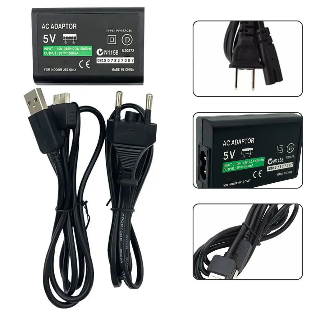 Charger Power Adapter for PSV 1000 Charging Cable 3pcs/Set Home Wall Charger Power Supply Cord EU US Plug