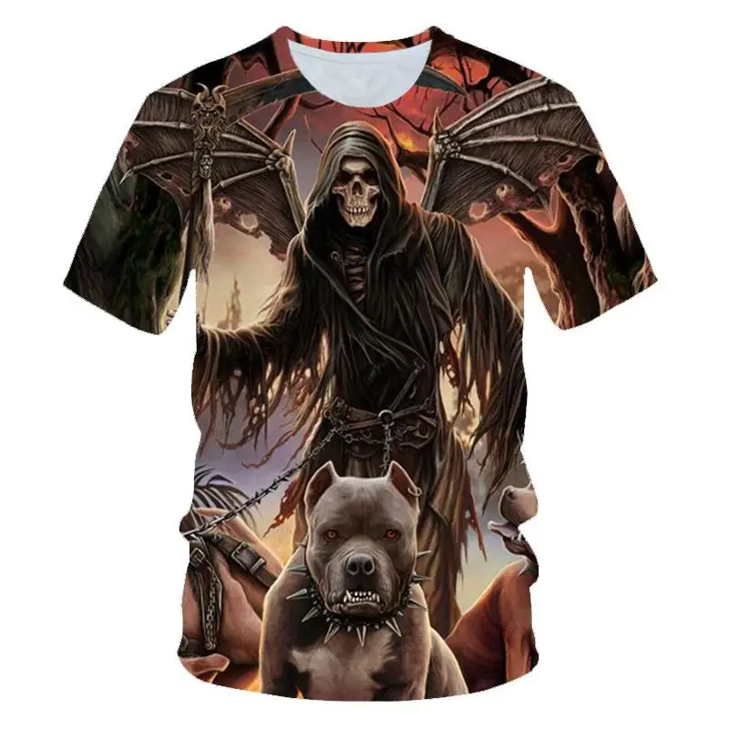 

New Summer Men Scary Skull Cool Street Casual 3d Printed T-Shirt Fashion Trend Personality Plus Size O Neck Short Sleeve Top