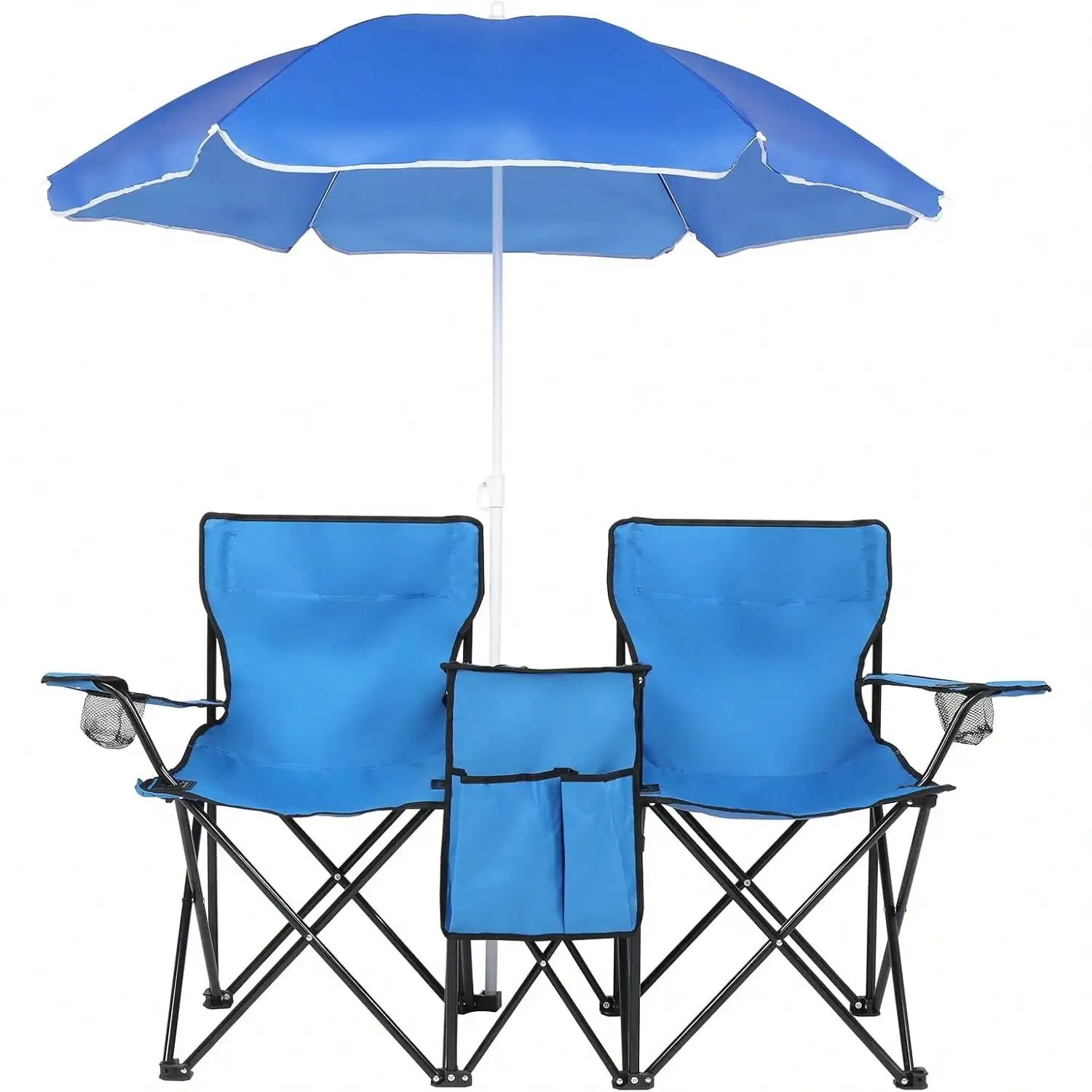 

Double Folding Camping Chair C Holr, 2 Seat Outdoor Chair wMini Table and Cooler, Portable Picnic Chair Sun Sha Canopy