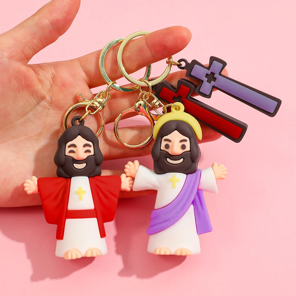 سلسلة مفاتيح على شكل شخصية يسوع PVC مع صليب، سلسلة مفاتيح هدية مسيحية بتصميم صليب ثلاثي الأبعاد، حلقة مفاتيح لمرآة السيارة هدية دراسة الكتاب المقدس #3