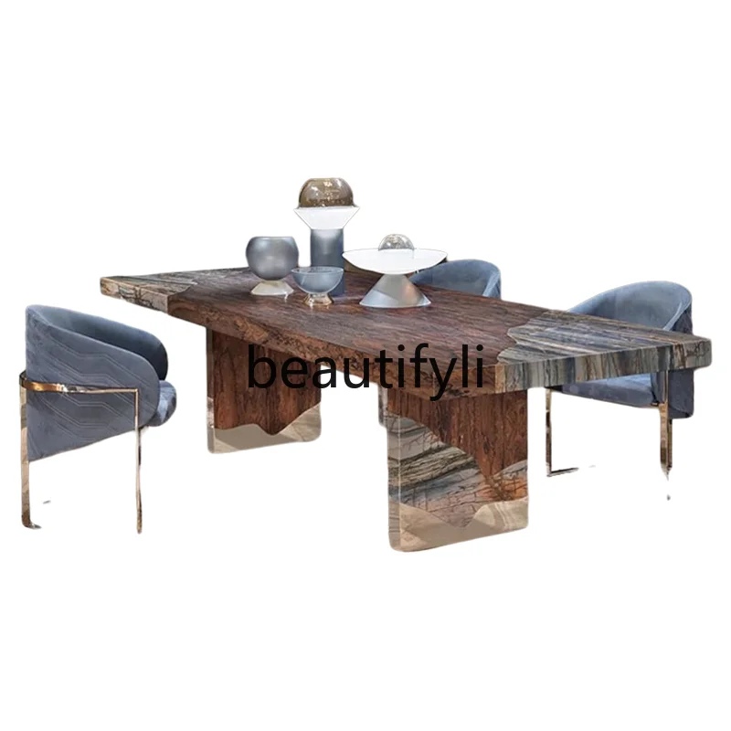 

Italian light luxury leather dining chair, restaurant metal high-end makeup chair balcony outdoor negotiation chair