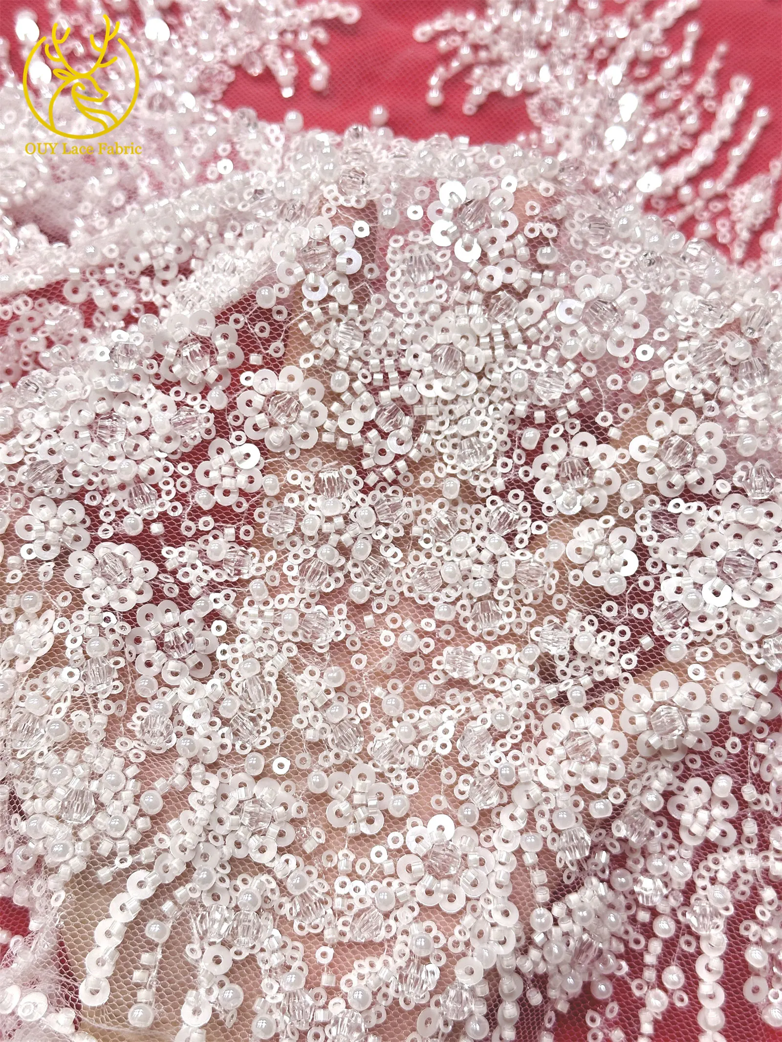 Eleganter und wunderschöner afrikanischer Perlen-Spitzenstoff 2026 Hochwertiger französischer Pailletten-Spitzenstoff für Damen-Abendkleider – Detail 10