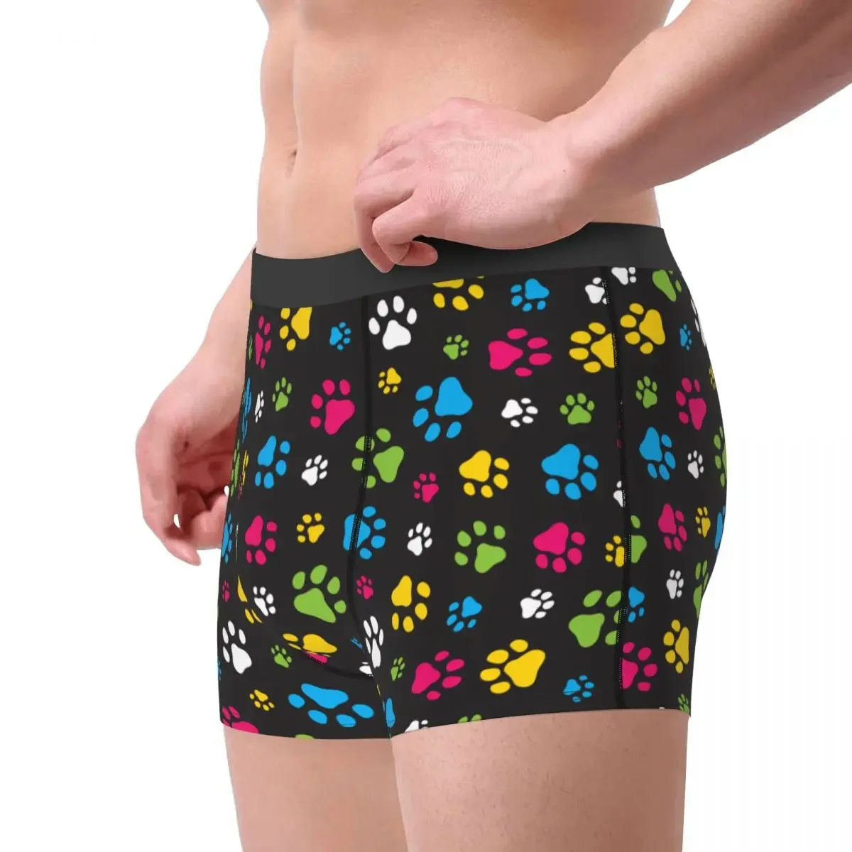 Funny Boxer Shorts Panties Briefs Men Colorful Dog Paw Animal Foot Prints Underwear Mid Waist Underpants for Homme S-XXL